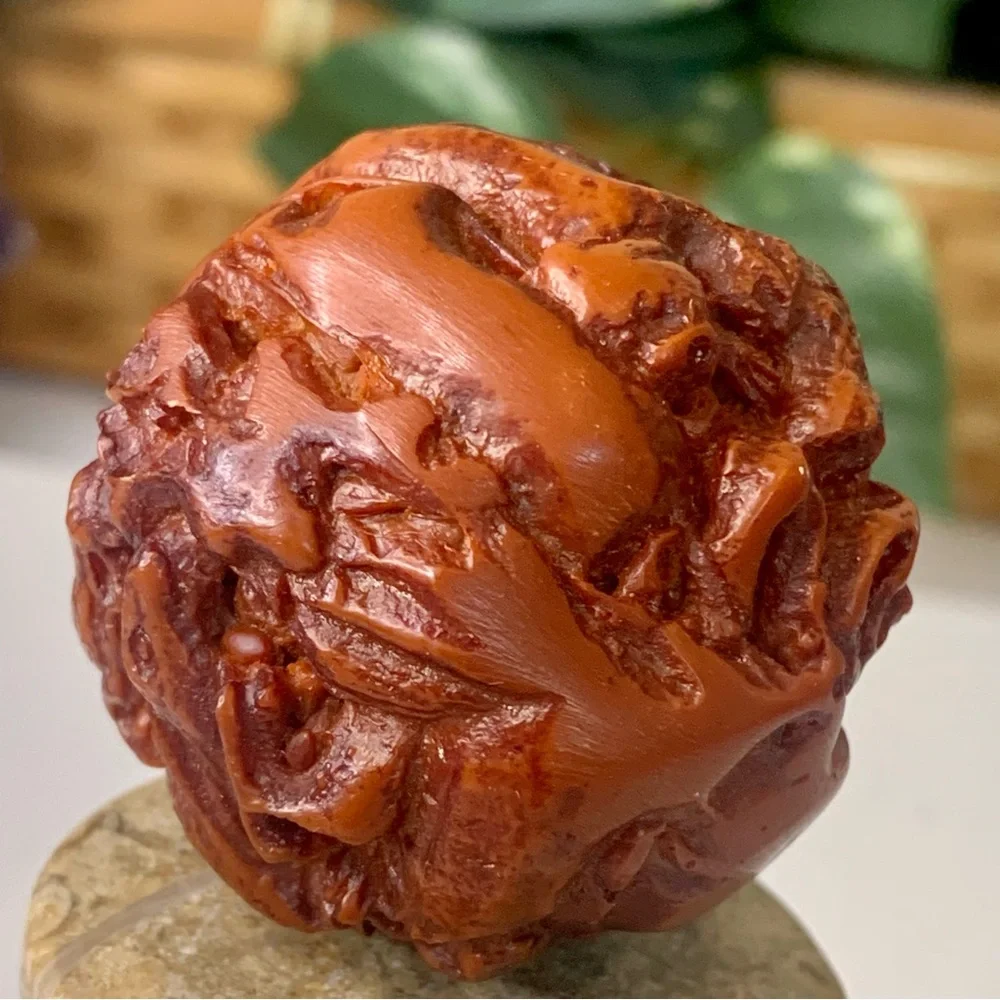 Faux Red Amber Carved Chinese Zodiac Ball 12 Animals Vintage Figurine Carving